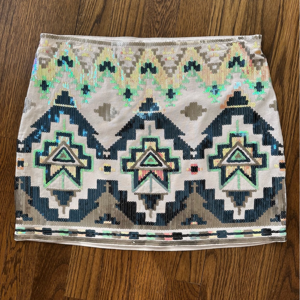 Express multicolor Aztec sequined mini skirt, size S